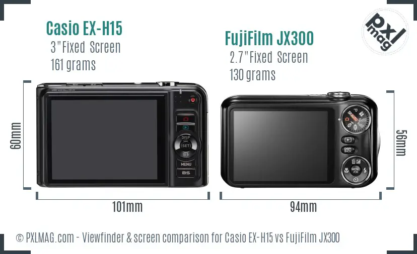 Casio EX-H15 vs FujiFilm JX300 Screen and Viewfinder comparison