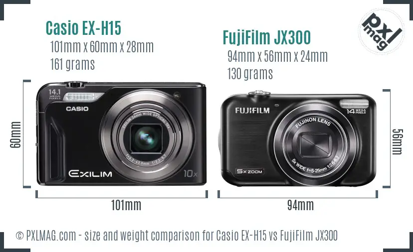 Casio EX-H15 vs FujiFilm JX300 size comparison