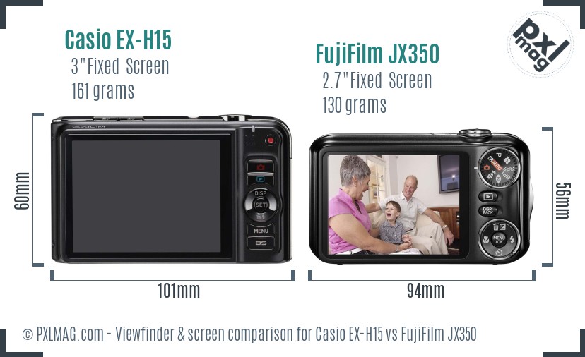 Casio EX-H15 vs FujiFilm JX350 Screen and Viewfinder comparison