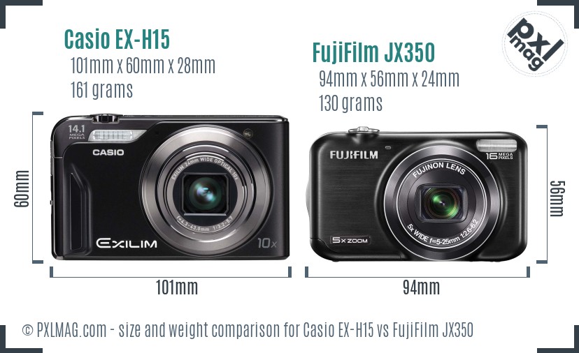 Casio EX-H15 vs FujiFilm JX350 size comparison Casio EX-H15 vs FujiFilm JX350 size comparison