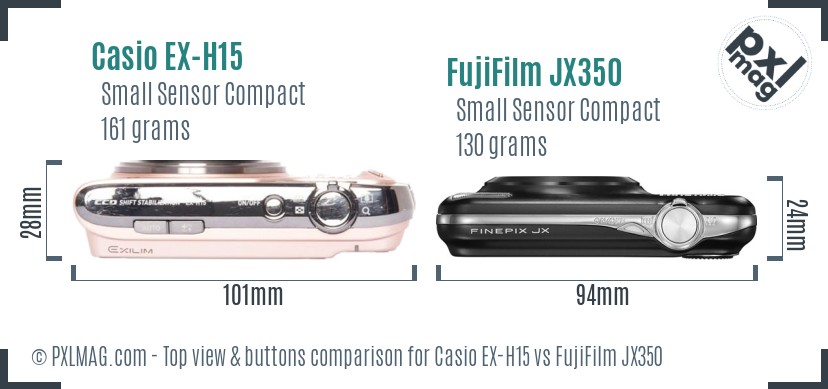 Casio EX-H15 vs FujiFilm JX350 top view buttons comparison