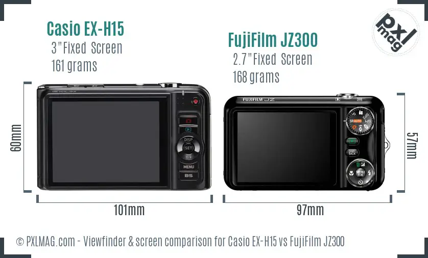 Casio EX-H15 vs FujiFilm JZ300 Screen and Viewfinder comparison