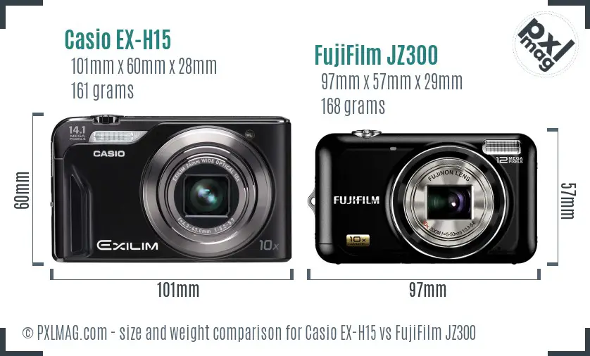 Casio EX-H15 vs FujiFilm JZ300 size comparison