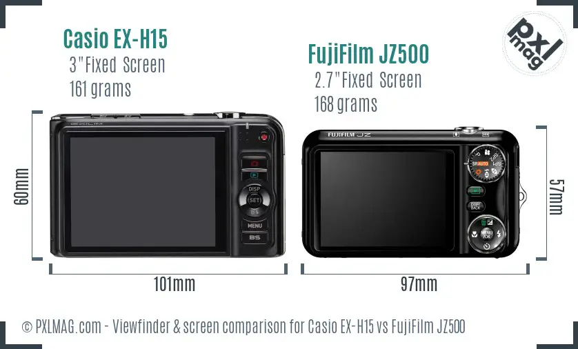 Casio EX-H15 vs FujiFilm JZ500 Screen and Viewfinder comparison