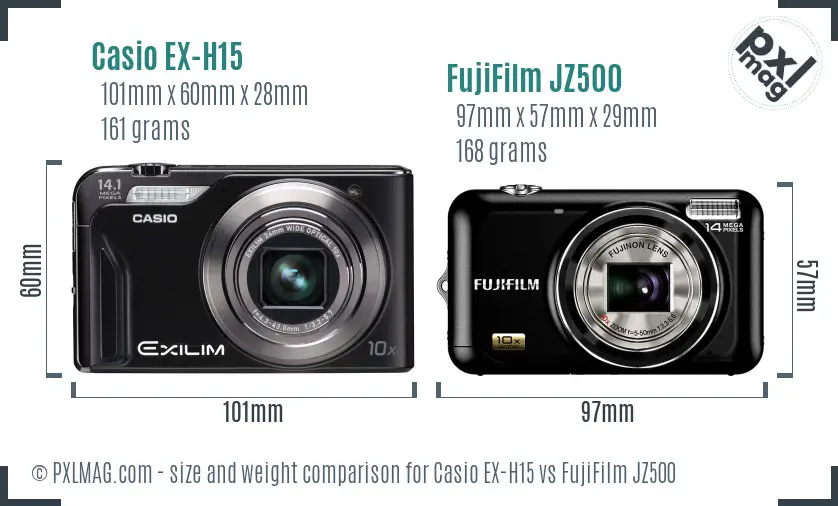 Casio EX-H15 vs FujiFilm JZ500 size comparison