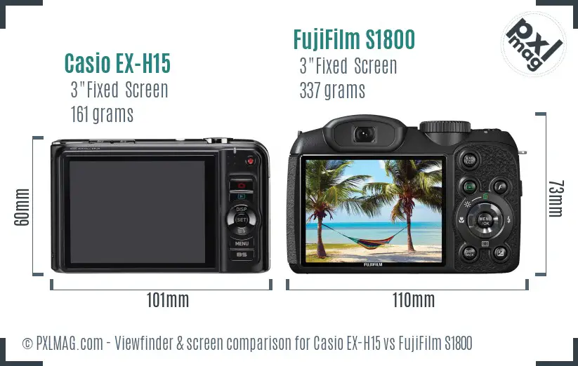 Casio EX-H15 vs FujiFilm S1800 Screen and Viewfinder comparison