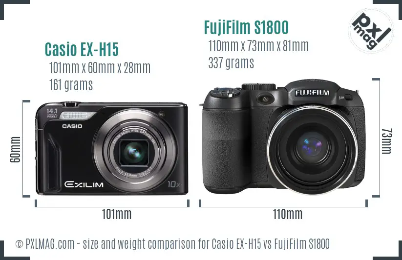 Casio EX-H15 vs FujiFilm S1800 size comparison