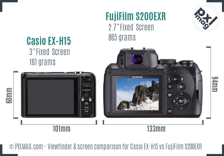 Casio EX-H15 vs FujiFilm S200EXR Screen and Viewfinder comparison