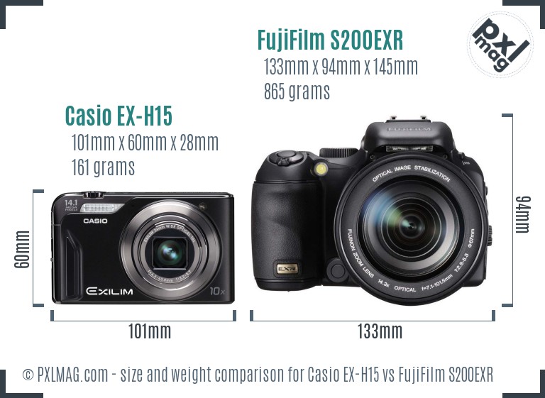 Casio EX-H15 vs FujiFilm S200EXR size comparison