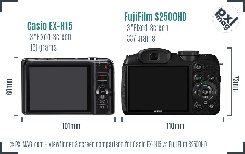 Casio EX-H15 vs FujiFilm S2500HD Screen and Viewfinder comparison