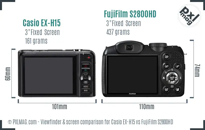 Casio EX-H15 vs FujiFilm S2800HD Screen and Viewfinder comparison