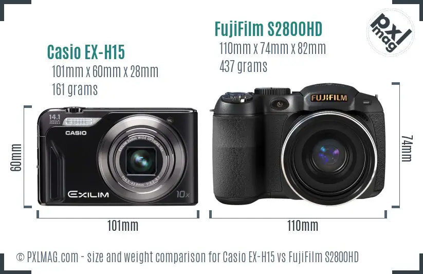 Casio EX-H15 vs FujiFilm S2800HD size comparison