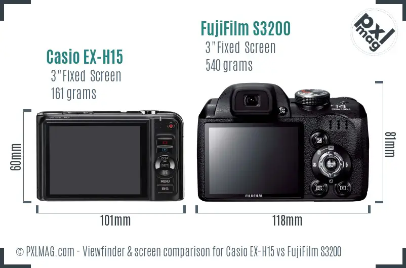 Casio EX-H15 vs FujiFilm S3200 Screen and Viewfinder comparison