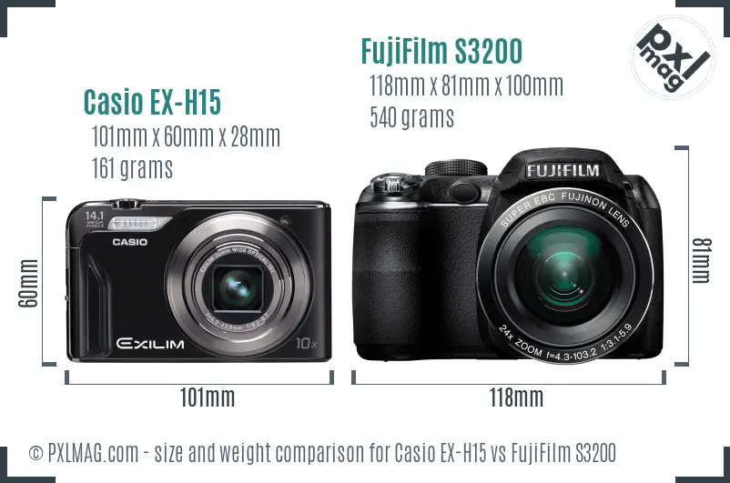 Casio EX-H15 vs FujiFilm S3200 size comparison