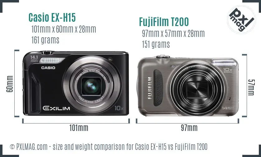 Casio EX-H15 vs FujiFilm T200 size comparison