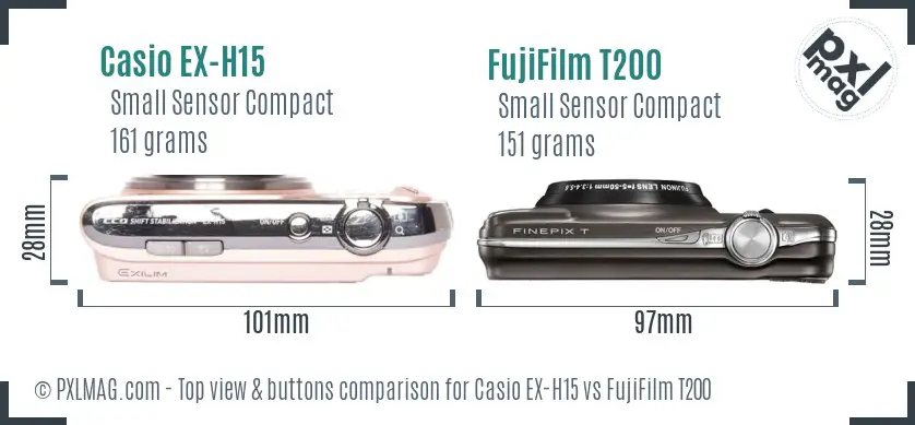 Casio EX-H15 vs FujiFilm T200 top view buttons comparison