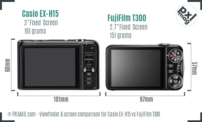 Casio EX-H15 vs FujiFilm T300 Screen and Viewfinder comparison
