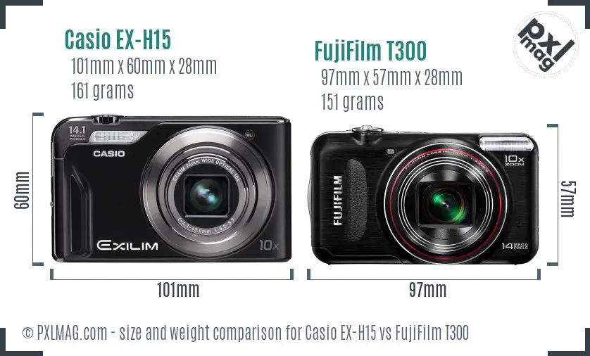 Casio EX-H15 vs FujiFilm T300 size comparison