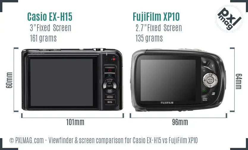 Casio EX-H15 vs FujiFilm XP10 Screen and Viewfinder comparison