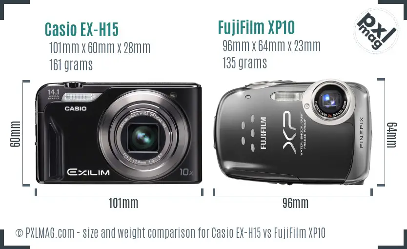 Casio EX-H15 vs FujiFilm XP10 size comparison