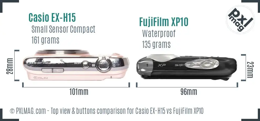 Casio EX-H15 vs FujiFilm XP10 top view buttons comparison