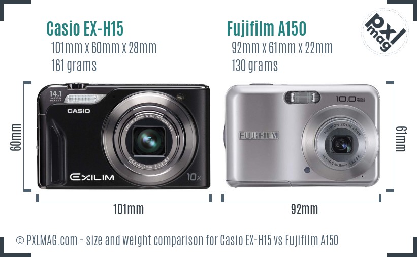 Casio EX-H15 vs Fujifilm A150 size comparison Casio EX-H15 vs Fujifilm A150 size comparison