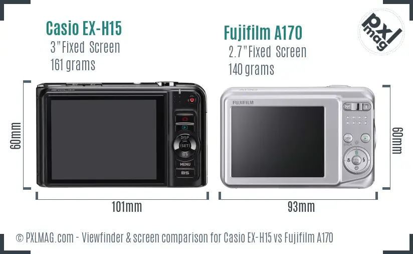 Casio EX-H15 vs Fujifilm A170 Screen and Viewfinder comparison