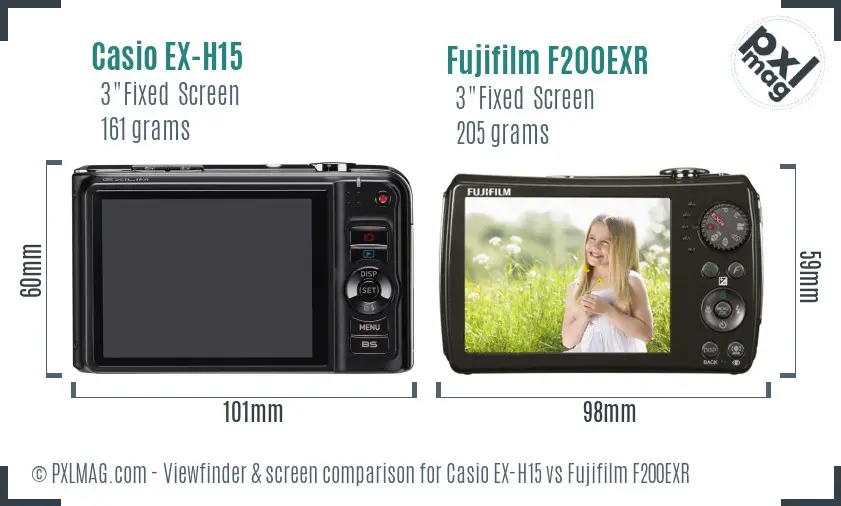 Casio EX-H15 vs Fujifilm F200EXR Screen and Viewfinder comparison