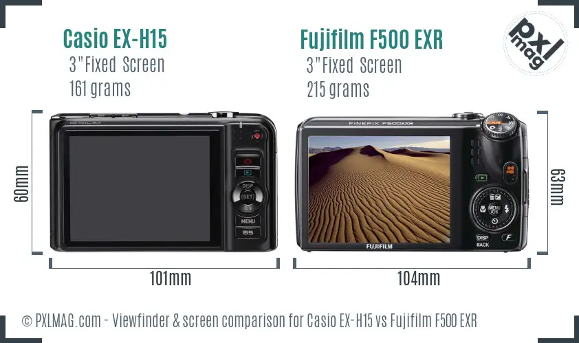 Casio EX-H15 vs Fujifilm F500 EXR Screen and Viewfinder comparison