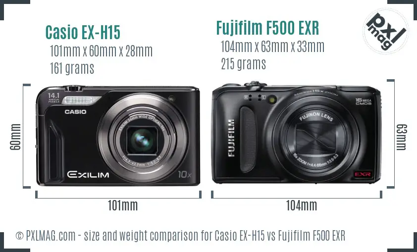 Casio EX-H15 vs Fujifilm F500 EXR size comparison