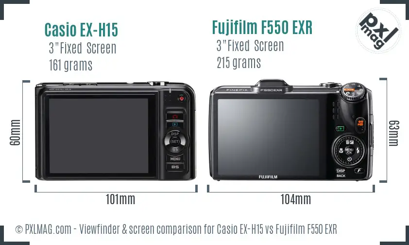 Casio EX-H15 vs Fujifilm F550 EXR Screen and Viewfinder comparison