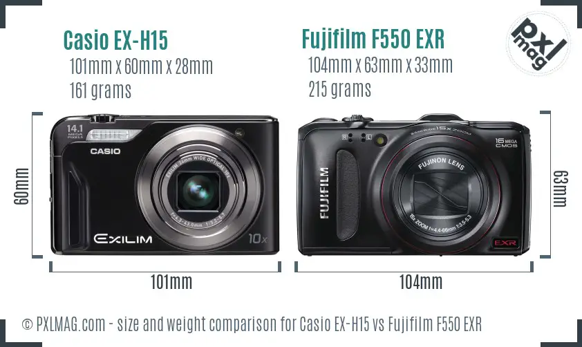 Casio EX-H15 vs Fujifilm F550 EXR size comparison