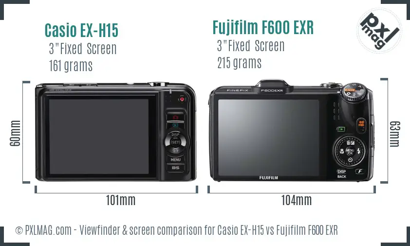 Casio EX-H15 vs Fujifilm F600 EXR Screen and Viewfinder comparison Casio EX-H15 vs Fujifilm F600 EXR Screen and Viewfinder comparison