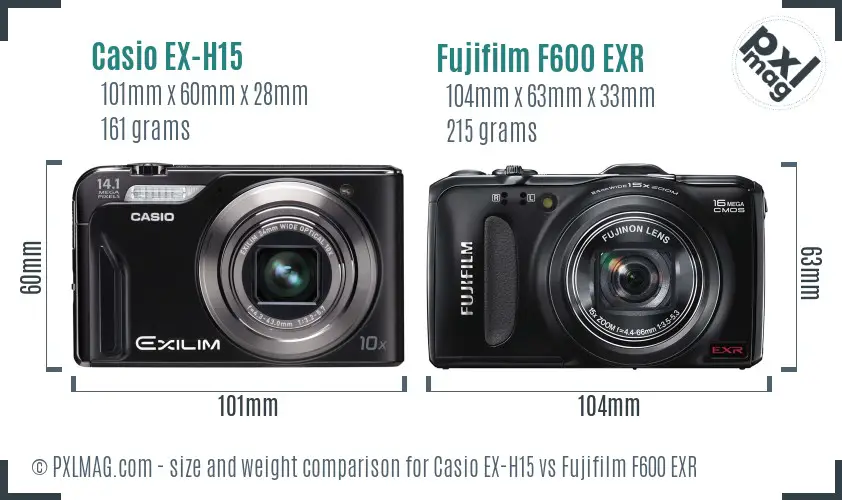 Casio EX-H15 vs Fujifilm F600 EXR size comparison Casio EX-H15 vs Fujifilm F600 EXR size comparison