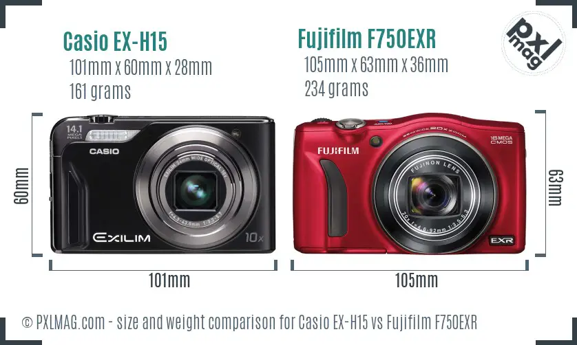 Casio EX-H15 vs Fujifilm F750EXR size comparison