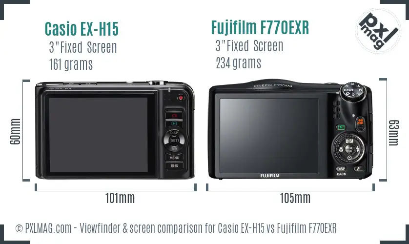Casio EX-H15 vs Fujifilm F770EXR Screen and Viewfinder comparison Casio EX-H15 vs Fujifilm F770EXR Screen and Viewfinder comparison