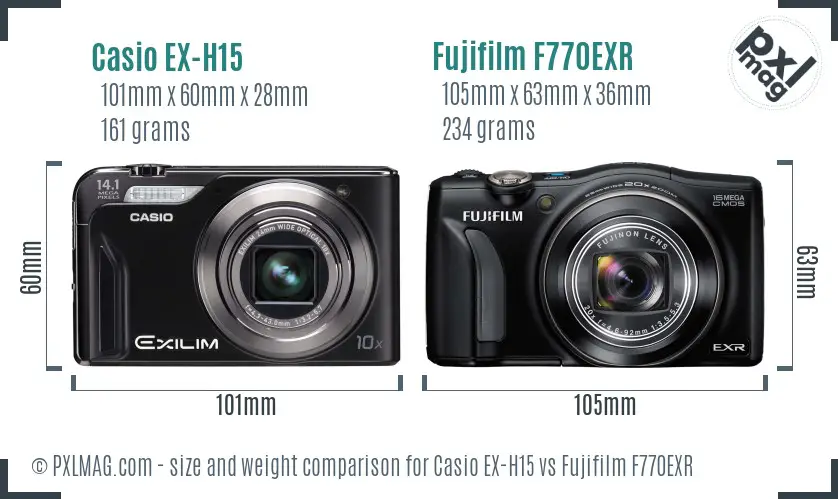 Casio EX-H15 vs Fujifilm F770EXR size comparison Casio EX-H15 vs Fujifilm F770EXR size comparison