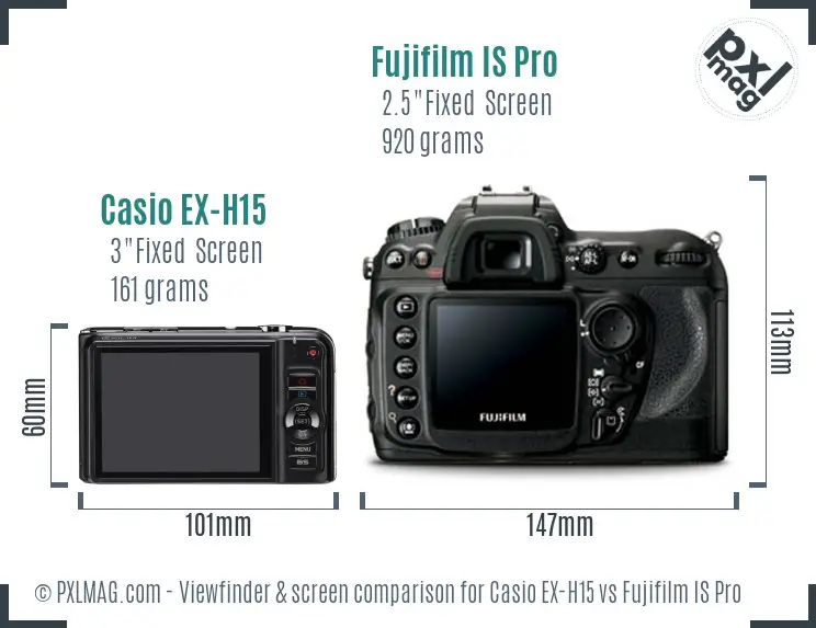 Casio EX-H15 vs Fujifilm IS Pro Screen and Viewfinder comparison