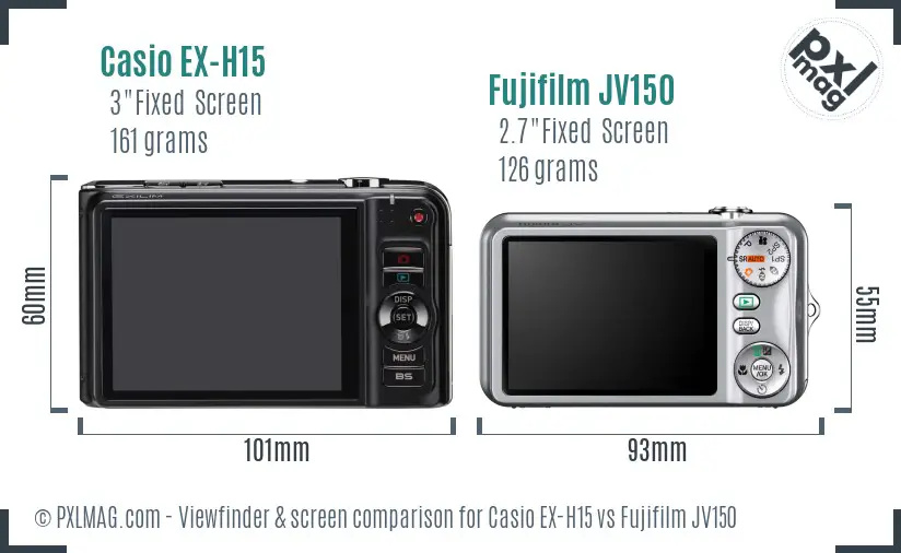Casio EX-H15 vs Fujifilm JV150 Screen and Viewfinder comparison Casio EX-H15 vs Fujifilm JV150 Screen and Viewfinder comparison