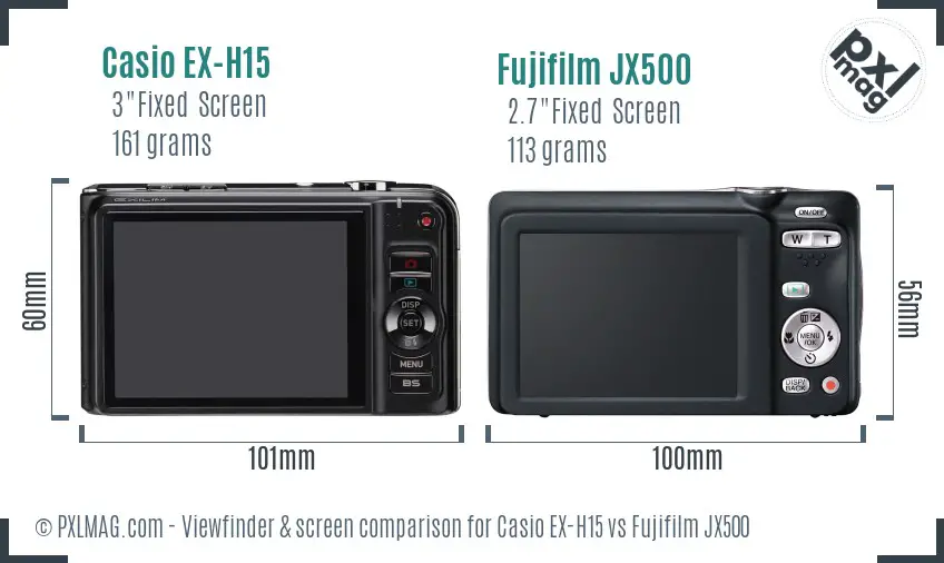 Casio EX-H15 vs Fujifilm JX500 Screen and Viewfinder comparison