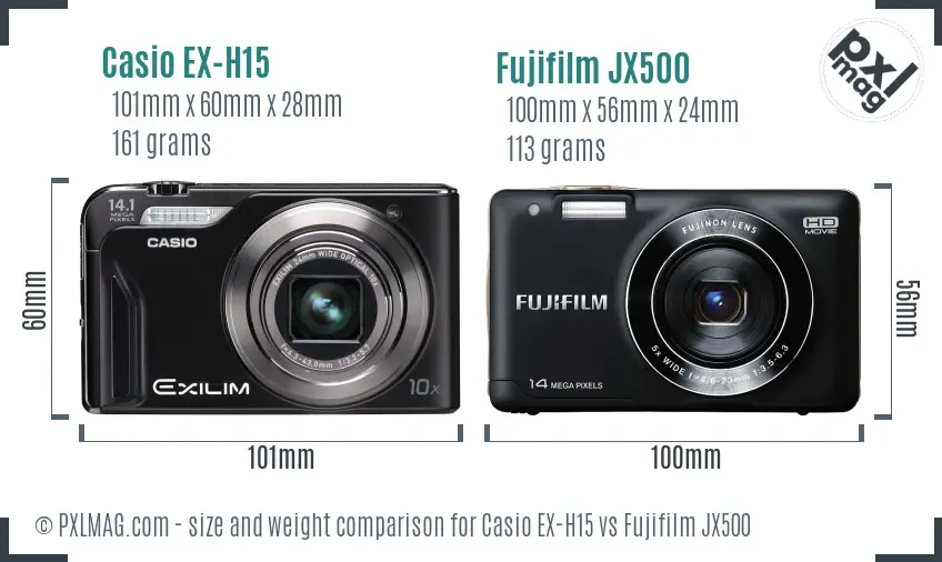 Casio EX-H15 vs Fujifilm JX500 size comparison
