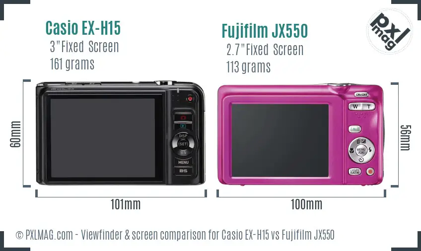 Casio EX-H15 vs Fujifilm JX550 Screen and Viewfinder comparison