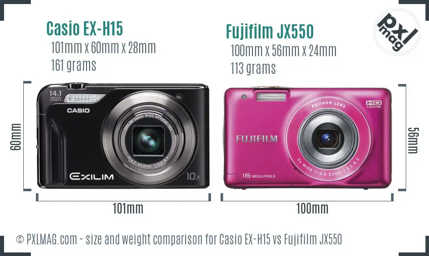 Casio EX-H15 vs Fujifilm JX550 size comparison