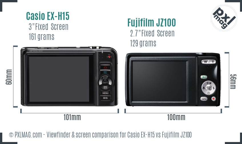 Casio EX-H15 vs Fujifilm JZ100 Screen and Viewfinder comparison
