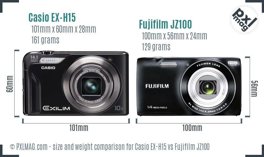 Casio EX-H15 vs Fujifilm JZ100 size comparison Casio EX-H15 vs Fujifilm JZ100 size comparison