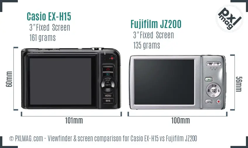 Casio EX-H15 vs Fujifilm JZ200 Screen and Viewfinder comparison