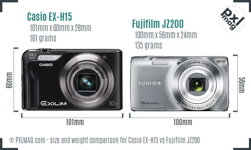 Casio EX-H15 vs Fujifilm JZ200 size comparison