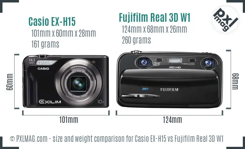 Casio EX-H15 vs Fujifilm Real 3D W1 size comparison