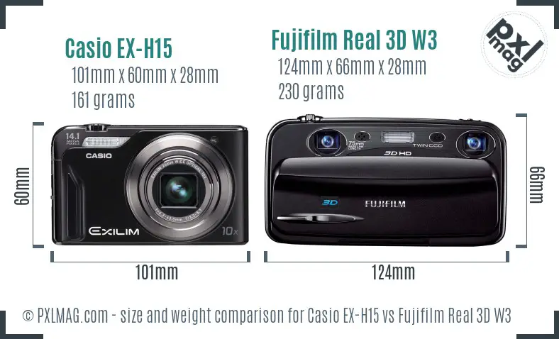 Casio EX-H15 vs Fujifilm Real 3D W3 size comparison Casio EX-H15 vs Fujifilm Real 3D W3 size comparison