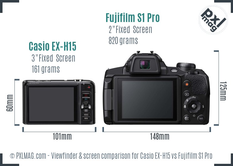 Casio EX-H15 vs Fujifilm S1 Pro Screen and Viewfinder comparison